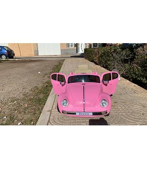 Coche Escarabajo Beetle retro 12V, rosa-pink, asiento con funda, control remoto 2.4ghz  INDA182-JE1818